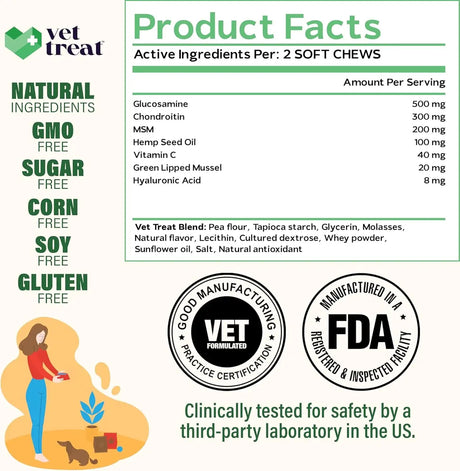 VET TREAT - Vet Treat Glucosamine for Dogs Hip & Joint Supplement 120 Masticables - The Red Vitamin MX - Cuidado De Cadera Y Articulaciones Para Perros - {{ shop.shopifyCountryName }}