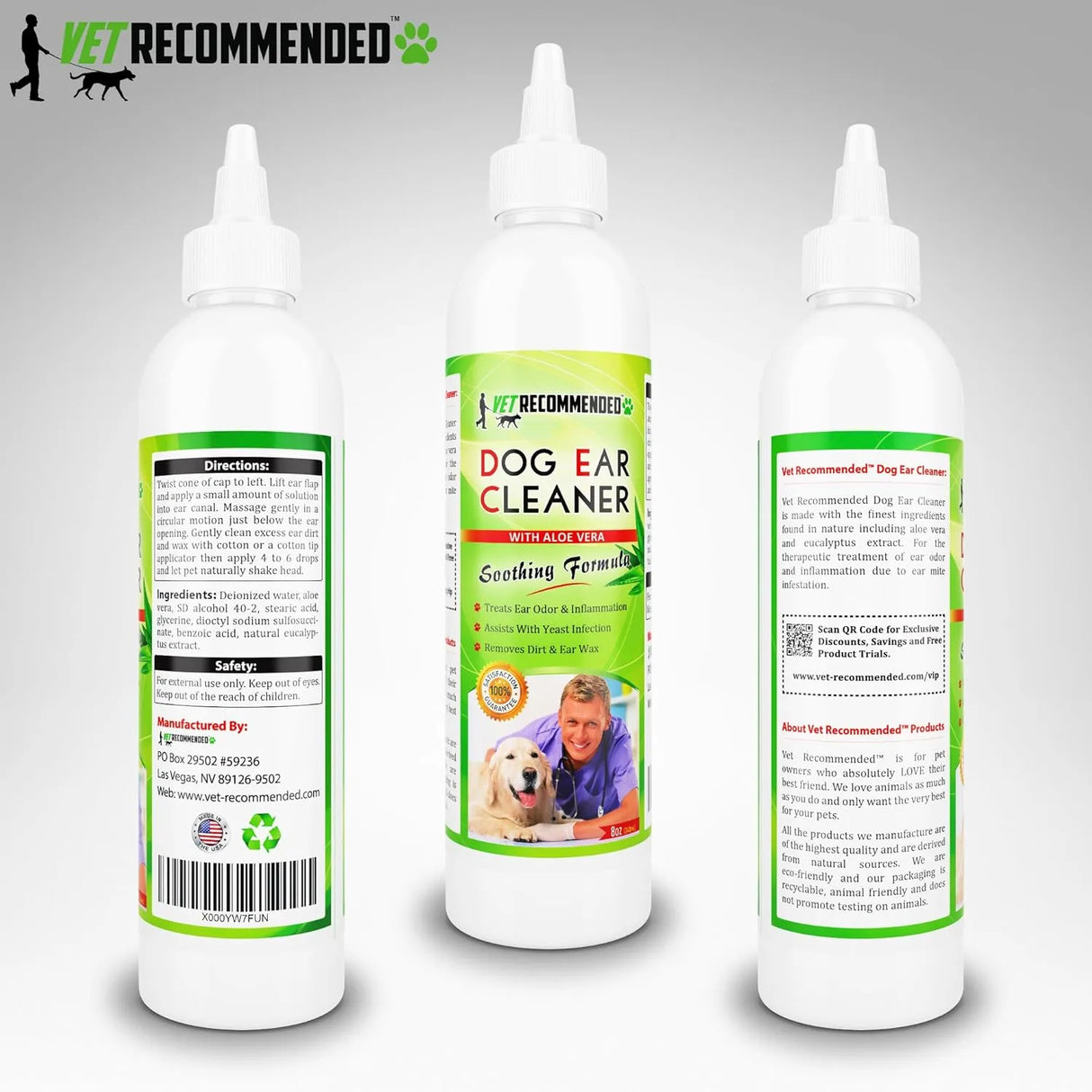 VET RECOMMENDED - Vet Recommended Dog Ear Cleanser with Natural Aloe Vera for Dog 240Ml. - The Red Vitamin MX - Cuidado Del Oído De Perros - {{ shop.shopifyCountryName }}