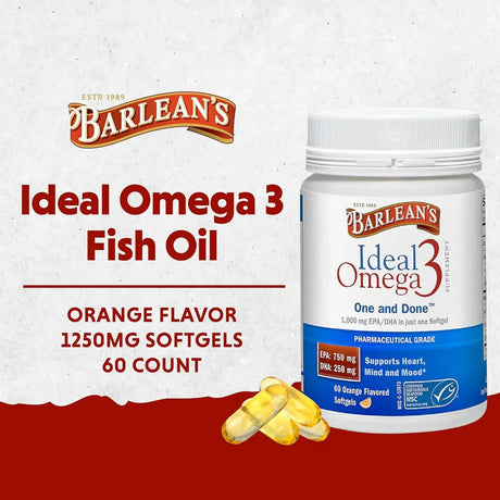 BARLEAN´S - Barlean's Ideal Omega 3 Fish Oil 1000Mg. 60 Capsulas Blandas - The Red Vitamin MX - Suplementos Alimenticios - {{ shop.shopifyCountryName }}