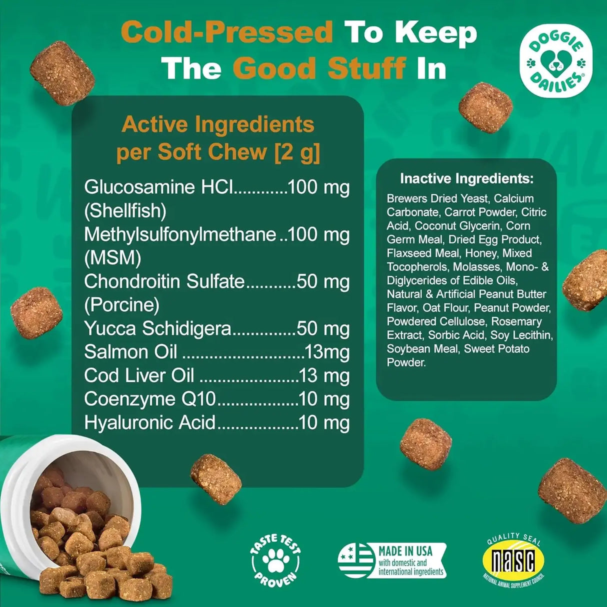 DOGGIE DAILIES - Doggie Dailies Daily Joint Care Glucosamine for Dogs Peanut Butter 225 Masticables - The Red Vitamin MX - Cuidado De Cadera Y Articulaciones Para Perros - {{ shop.shopifyCountryName }}