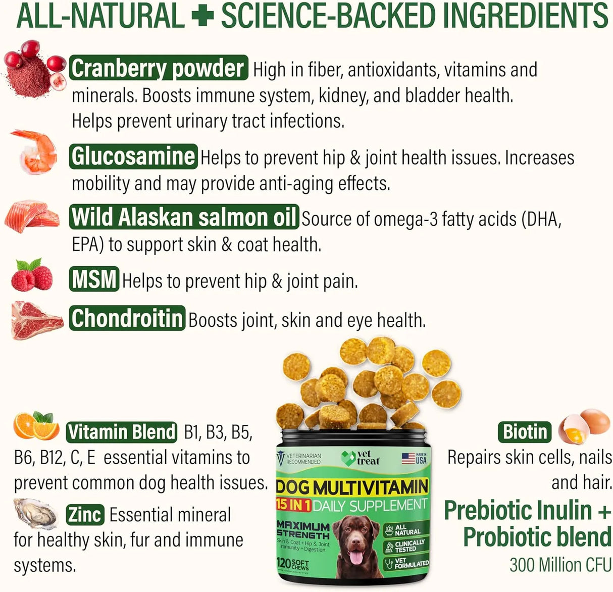 VET TREAT - Vet Treat Dog Multivitamin Chewable with Glucosamine & Salmon Oil 120 Masticables - The Red Vitamin MX - Multivitamínicos Para Perros - {{ shop.shopifyCountryName }}