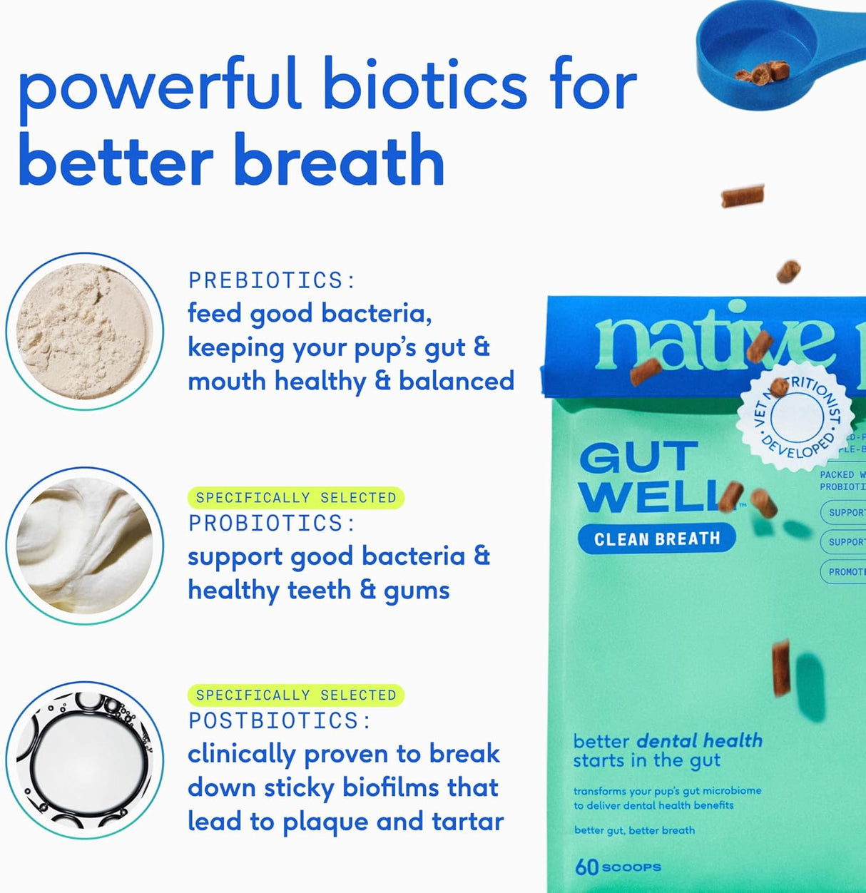 Native Pet GutWell Clean Breath 60 Servicios 360Gr.