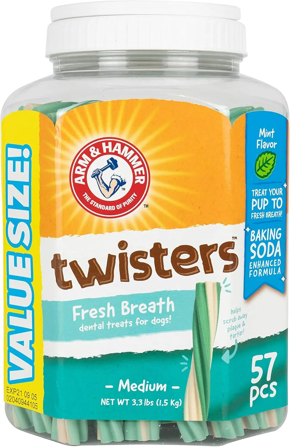 ARM & HAMMER - Arm & Hammer for Pets Twisters Fresh Breath Dental Treats for Dogs Medium Mint 57 Piezas - The Red Vitamin MX - Cuidado Dental Para Perros - {{ shop.shopifyCountryName }}