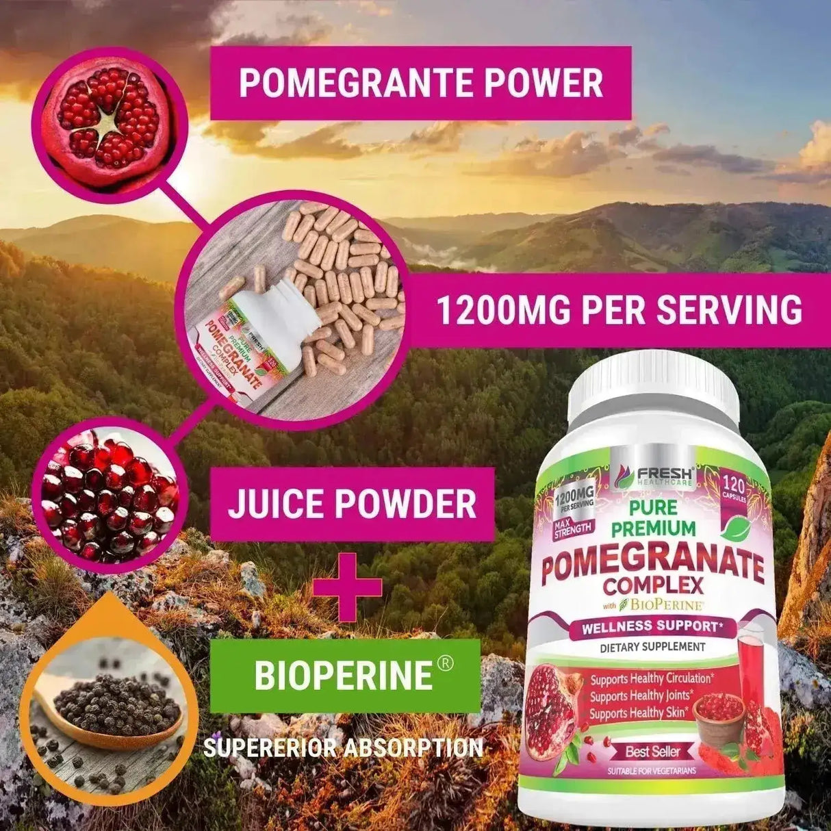 FRESH HEALTHCARE - FRESH HEALTHCARE Premium Pomegranate 1200Mg. 120 Capsulas - The Red Vitamin MX - Suplementos Alimenticios - {{ shop.shopifyCountryName }}