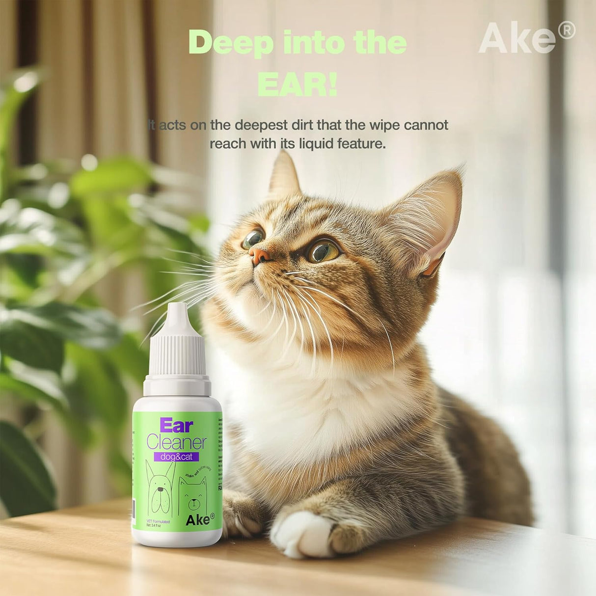 Ake Dog Ear Cleaner Solution Cat Ear Cleaner 3.4 Fl.Oz.