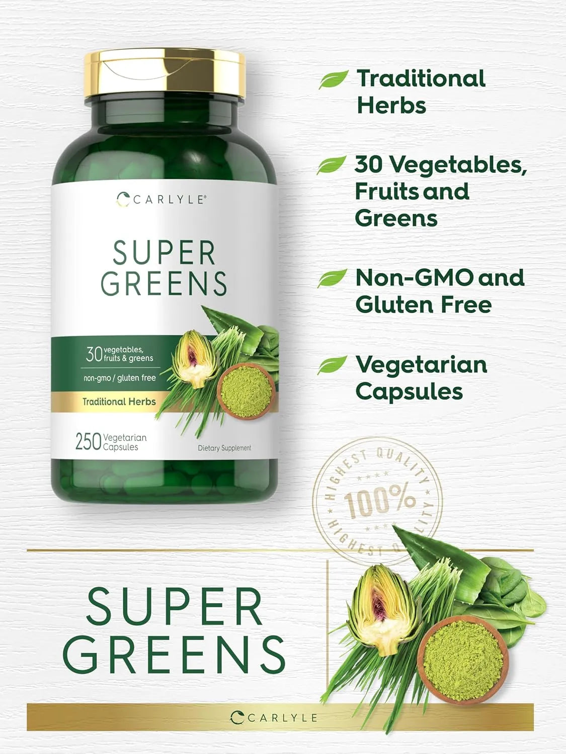 CARLYLE - Carlyle Super Greens 250 Capsulas - The Red Vitamin MX - Suplementos Alimenticios - {{ shop.shopifyCountryName }}