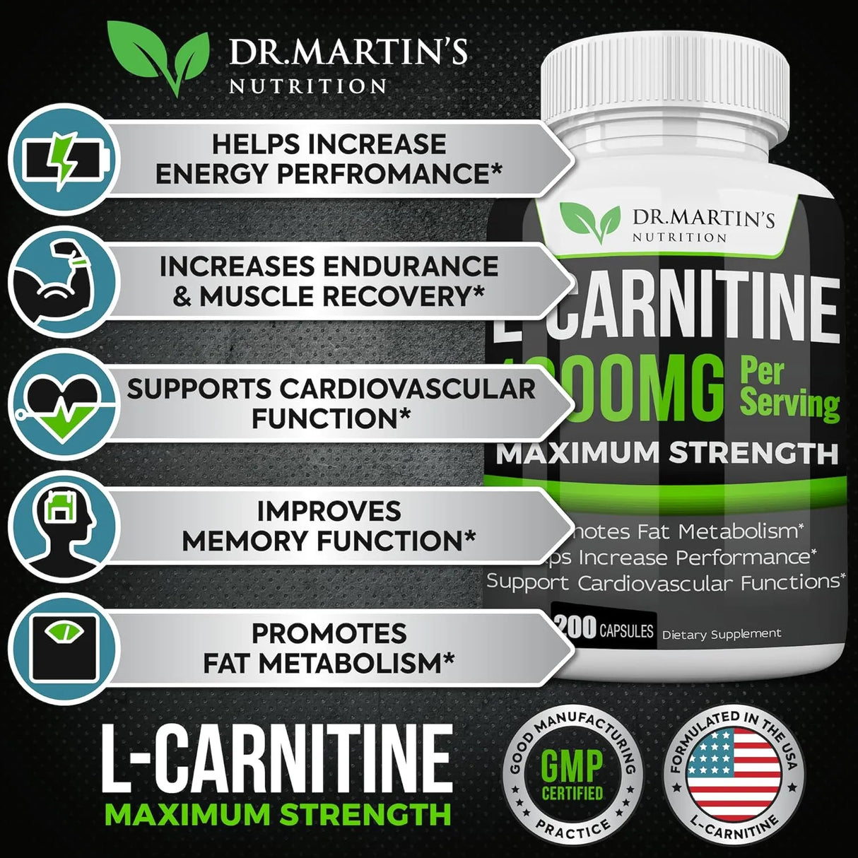 DR. MARTIN'S NUTRITION - DR. MARTIN'S NUTRITION Extra Strength L-Carnitine 200 Capsulas - The Red Vitamin MX - Suplementos Alimenticios - {{ shop.shopifyCountryName }}