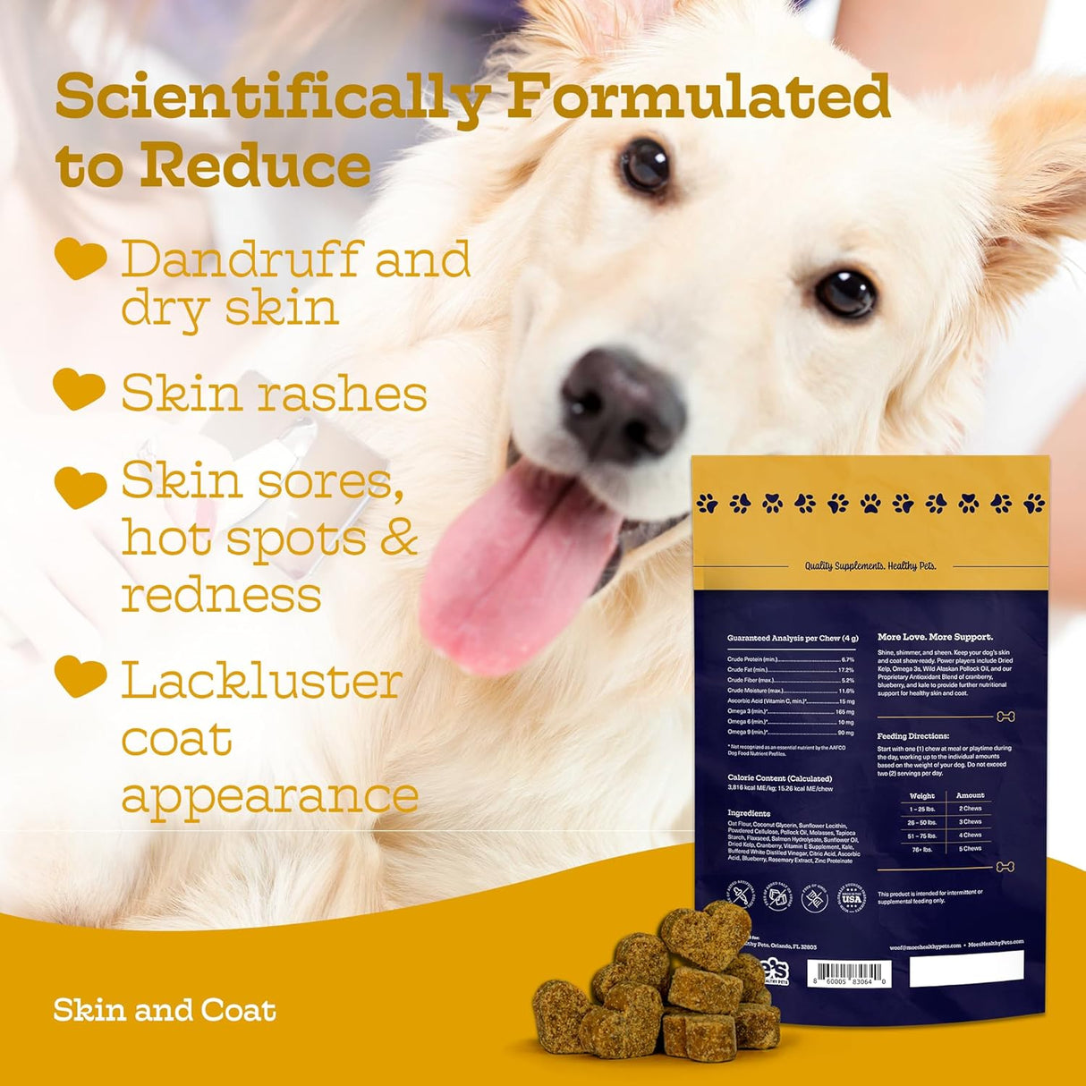 Moe’s Skin & Coat Omega 3 6 9 and Vitamin Supplement for Dogs 90 Masticables