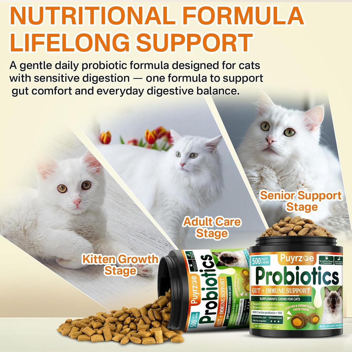 Puyrzoe Cat Probiotics & FOS 500 Masticables