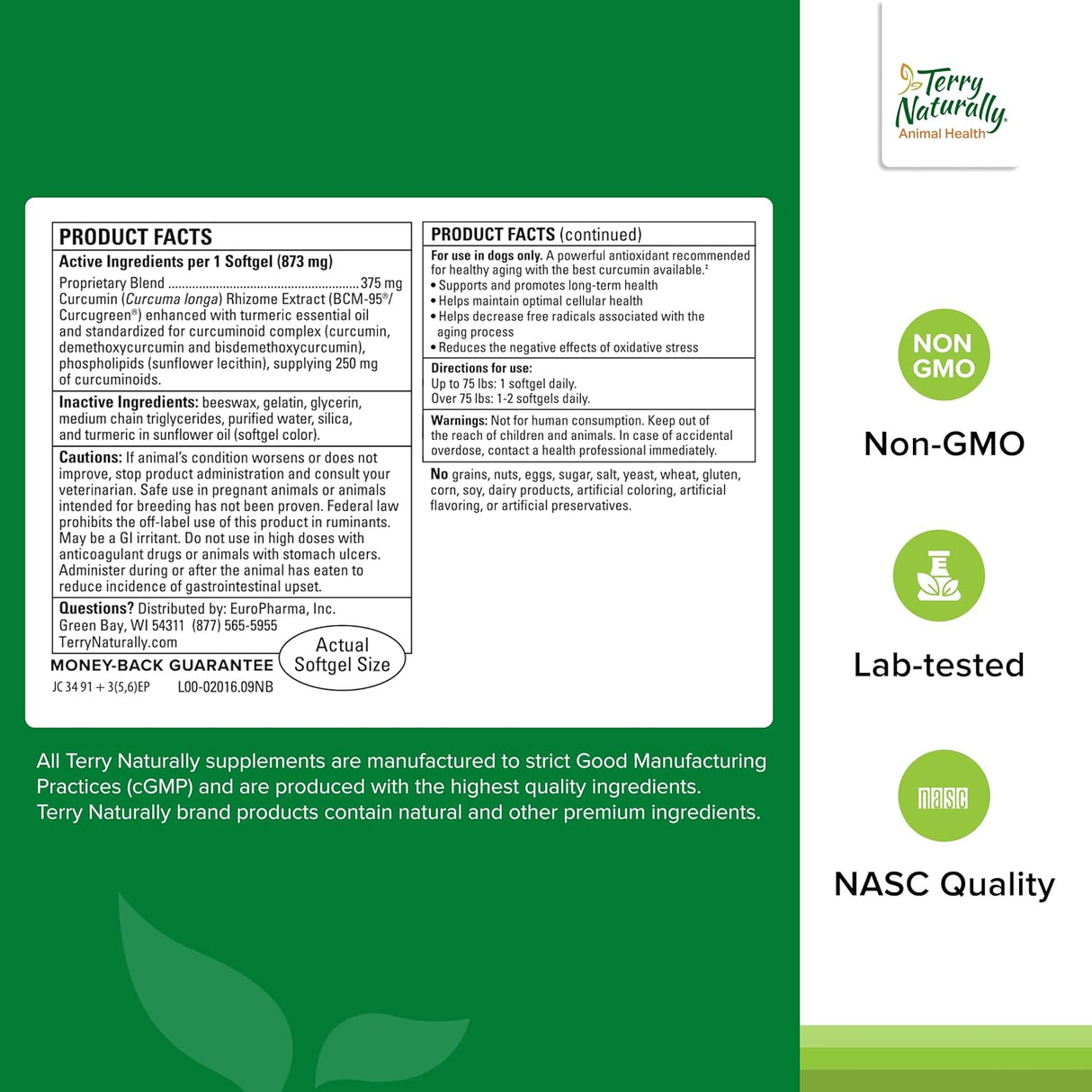 Terry Naturally Curacel Curcumin Health Supplement for Dogs 60 Capsulas Blandas