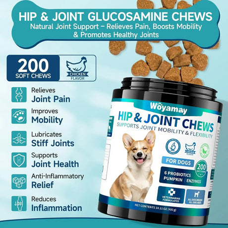WOYAMAY - Woyamay Hip and Joint Supplement for Dogs 200 Masticables - The Red Vitamin MX - Cuidado De Cadera Y Articulaciones Para Perros - {{ shop.shopifyCountryName }}