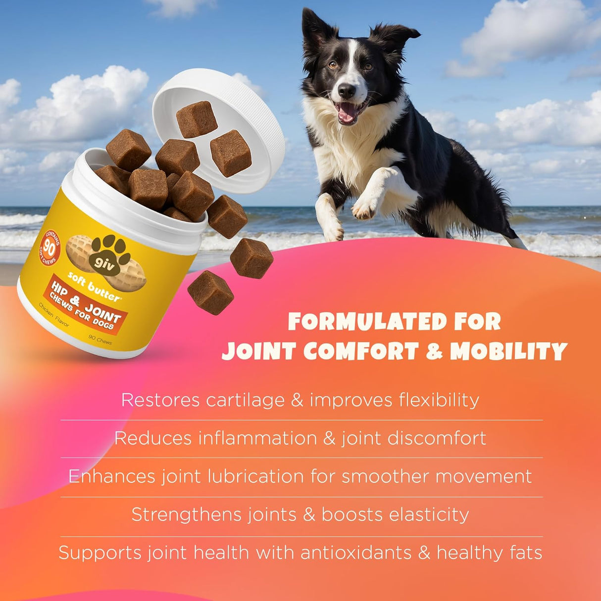 giv soft butter Hip & Joint Supplement Chews for Dogs 90 Masticables
