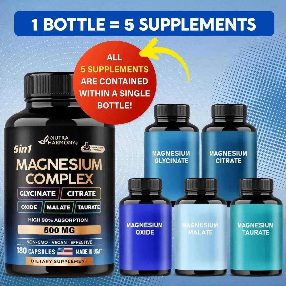 NUTRA HARMONY - Nutra Harmony 5 in 1 Complex 500Mg. 180 Capsulas - The Red Vitamin MX - Suplementos Alimenticios - {{ shop.shopifyCountryName }}