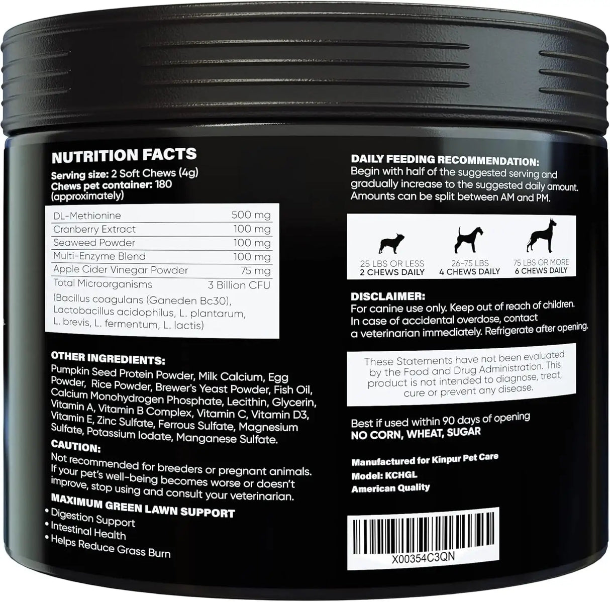 KINPUR - Kinpur Pet Care Green Lawn Chews for Dogs 180 Masticables - The Red Vitamin MX - Salud De Tracto Urinario Para Perros - {{ shop.shopifyCountryName }}