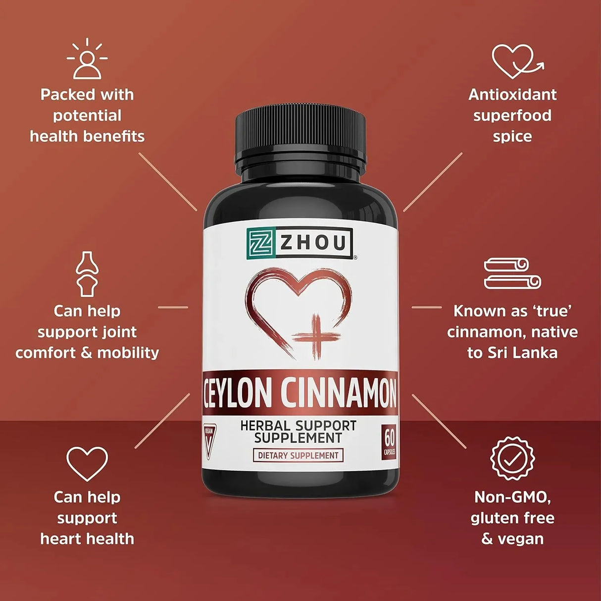 ZHOU - Zhou Ceylon Cinnamon 60 Capsulas - The Red Vitamin MX - Suplementos Alimenticios - {{ shop.shopifyCountryName }}