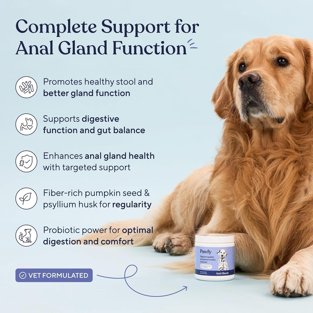 Pawfy Anal Gland Chews for Dogs with Peanut Butter 30 Masticables