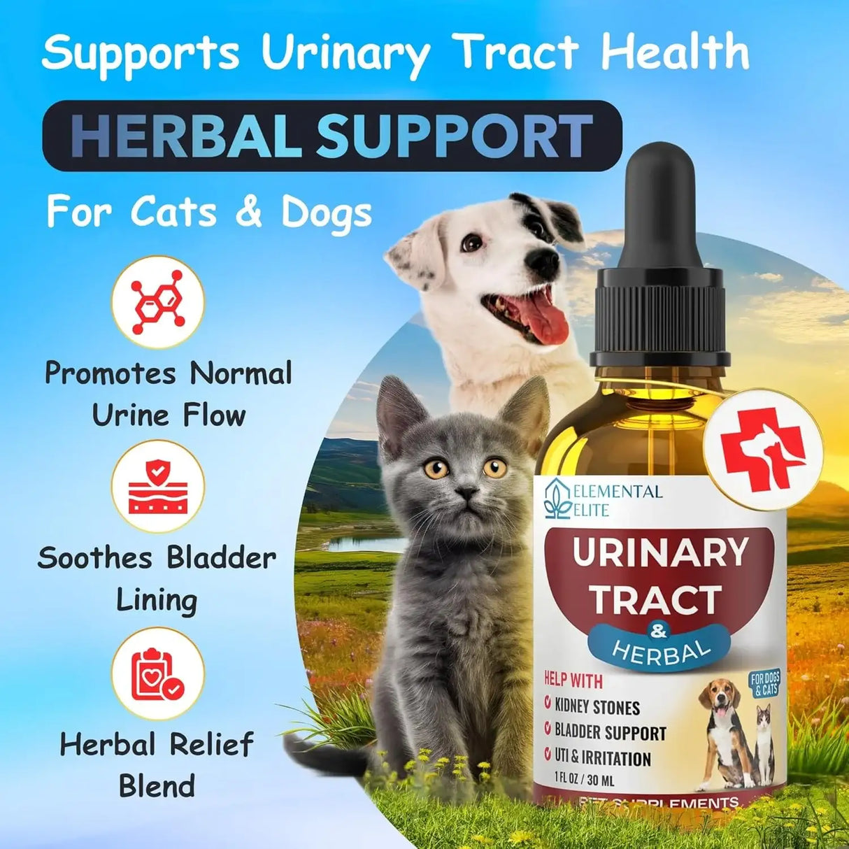 ELEMENTAL ELITE - Elemental Elite Urinary Tract Health Treatment for Dogs & Cats 1 Fl.Oz. - The Red Vitamin MX - Salud De Tracto Urinario Para Perros - {{ shop.shopifyCountryName }}