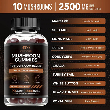 EFFECTIVE NUTRA - EFFECTIVE NUTRA Mushroom Gummies 2500Mg. 10 Blend 90 Gomitas - The Red Vitamin MX - Suplementos Alimenticios - {{ shop.shopifyCountryName }}