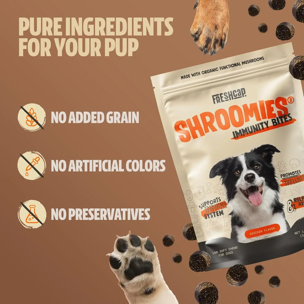 FRESHCAP - FreshCap Mushrooms Shroomies 13 in 1 Turkey Tail Mushroom for Dogs 180 Masticables - The Red Vitamin MX - Suplementos Herbales Para Perros - {{ shop.shopifyCountryName }}