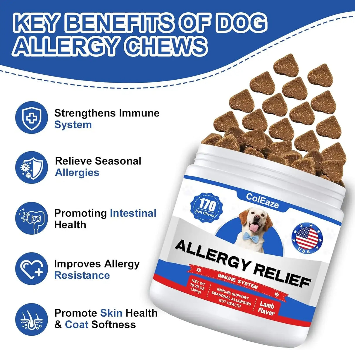 COLEAZE - ColEaze Dog Allergy Chews 170 Masticables - The Red Vitamin MX - Remedios Para La Picazón De Perros - {{ shop.shopifyCountryName }}