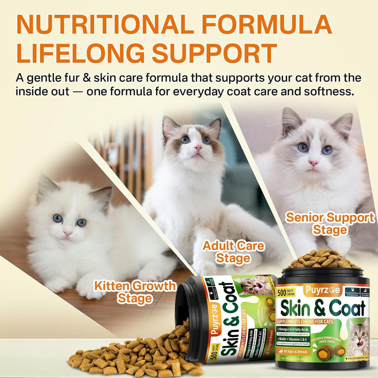 Puyrzoe Cat Skin and Coat Health 500 Masticables