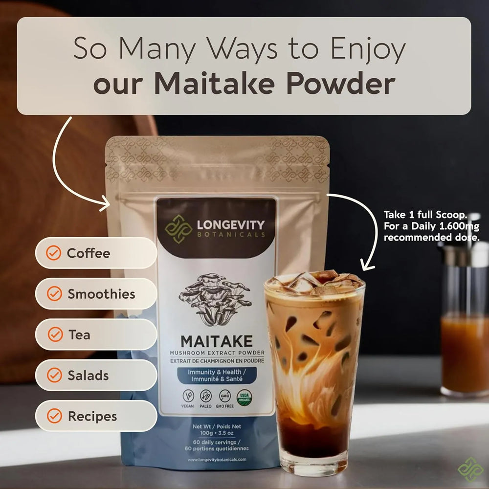 LONGEVITY BOTANICALS - Longevity Botanicals Organic Maitake Mushroom Extract Powder 100Gr. - The Red Vitamin MX - Suplementos Alimenticios - {{ shop.shopifyCountryName }}