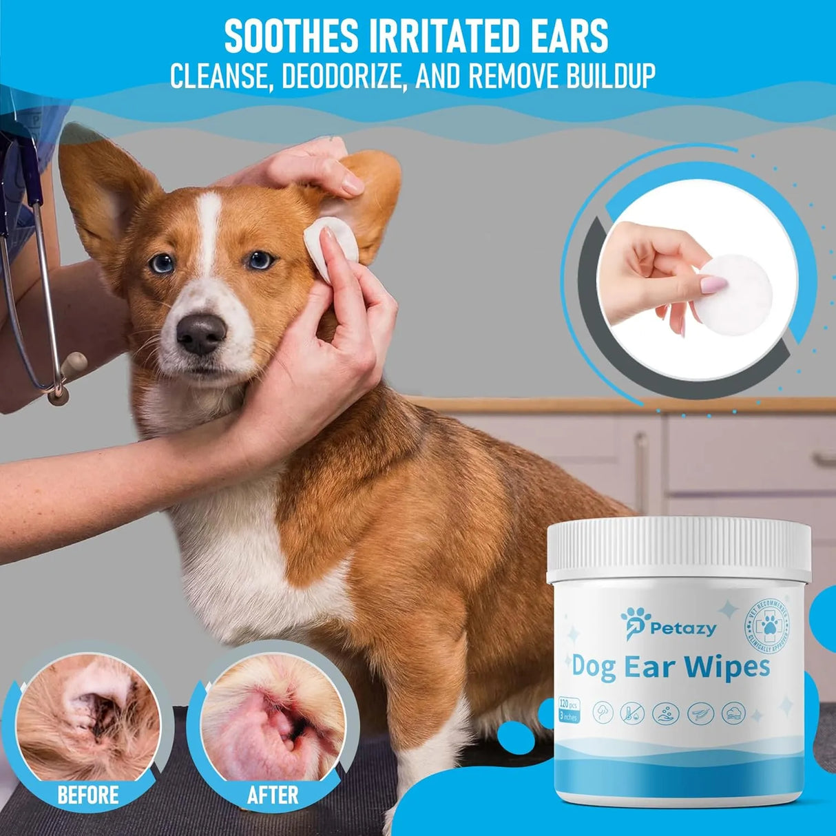 PETAZY - Petazy Dog Ear Wipes Unscented 125 Toallitas - The Red Vitamin MX - Cuidado Del Oído De Perros - {{ shop.shopifyCountryName }}