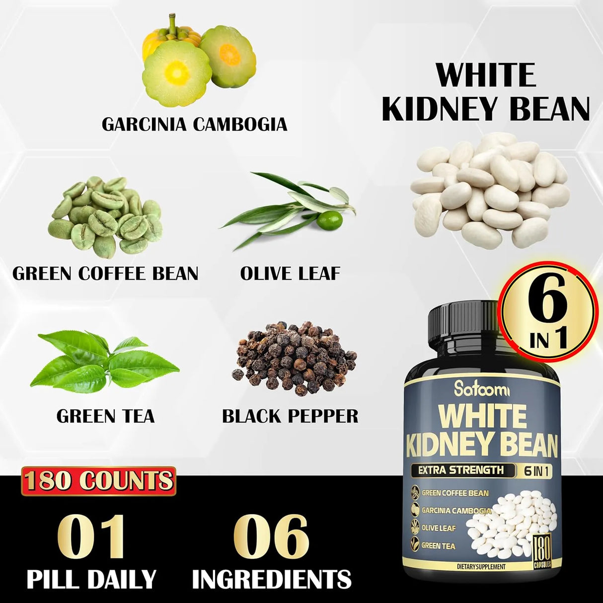 SATOOMI - Satoomi 6in1 White Kidney Bean Extract 180 Capsulas - The Red Vitamin MX - Suplementos Alimenticios - {{ shop.shopifyCountryName }}
