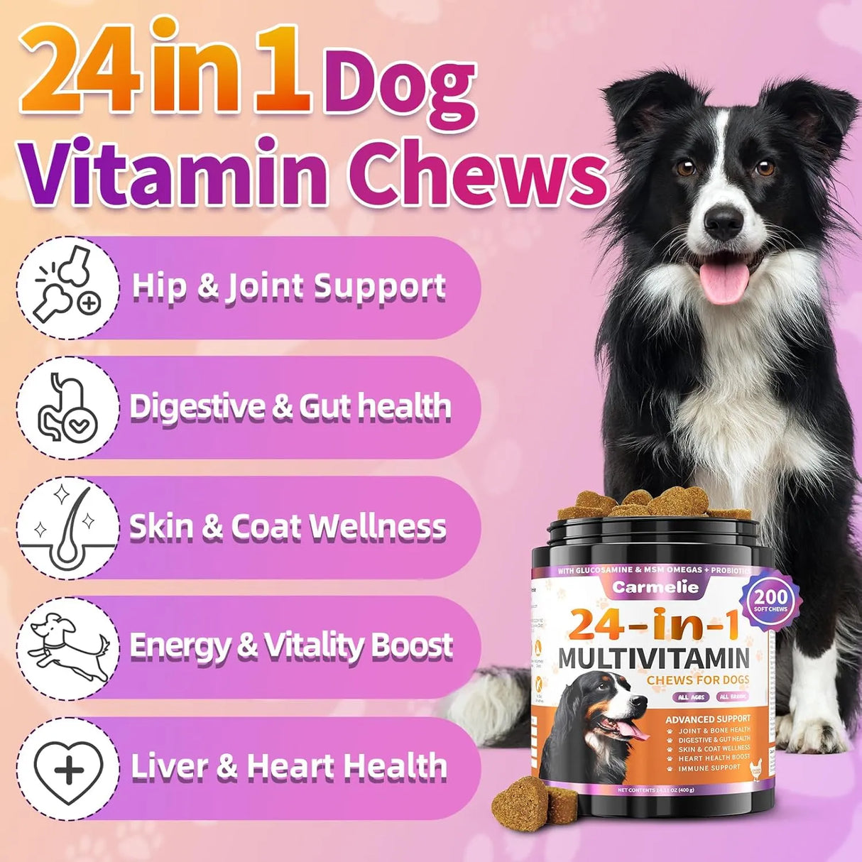 CARMELIE - Carmelie 24 in 1 Dog Vitamins 200 Masticables - The Red Vitamin MX - Multivitamínicos Para Perros - {{ shop.shopifyCountryName }}