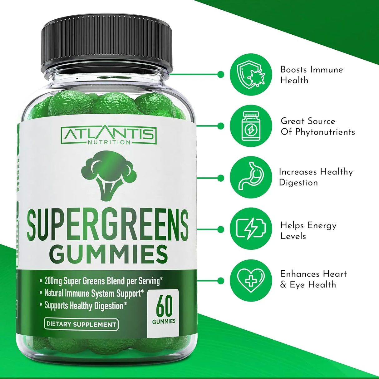 ATLANTIS NUTRITION - Atlantis Nutrition Supergreens Gummies Natural Raspberry Flavor 60 Gomitas 2 Pack - The Red Vitamin MX - Suplementos Alimenticios - {{ shop.shopifyCountryName }}