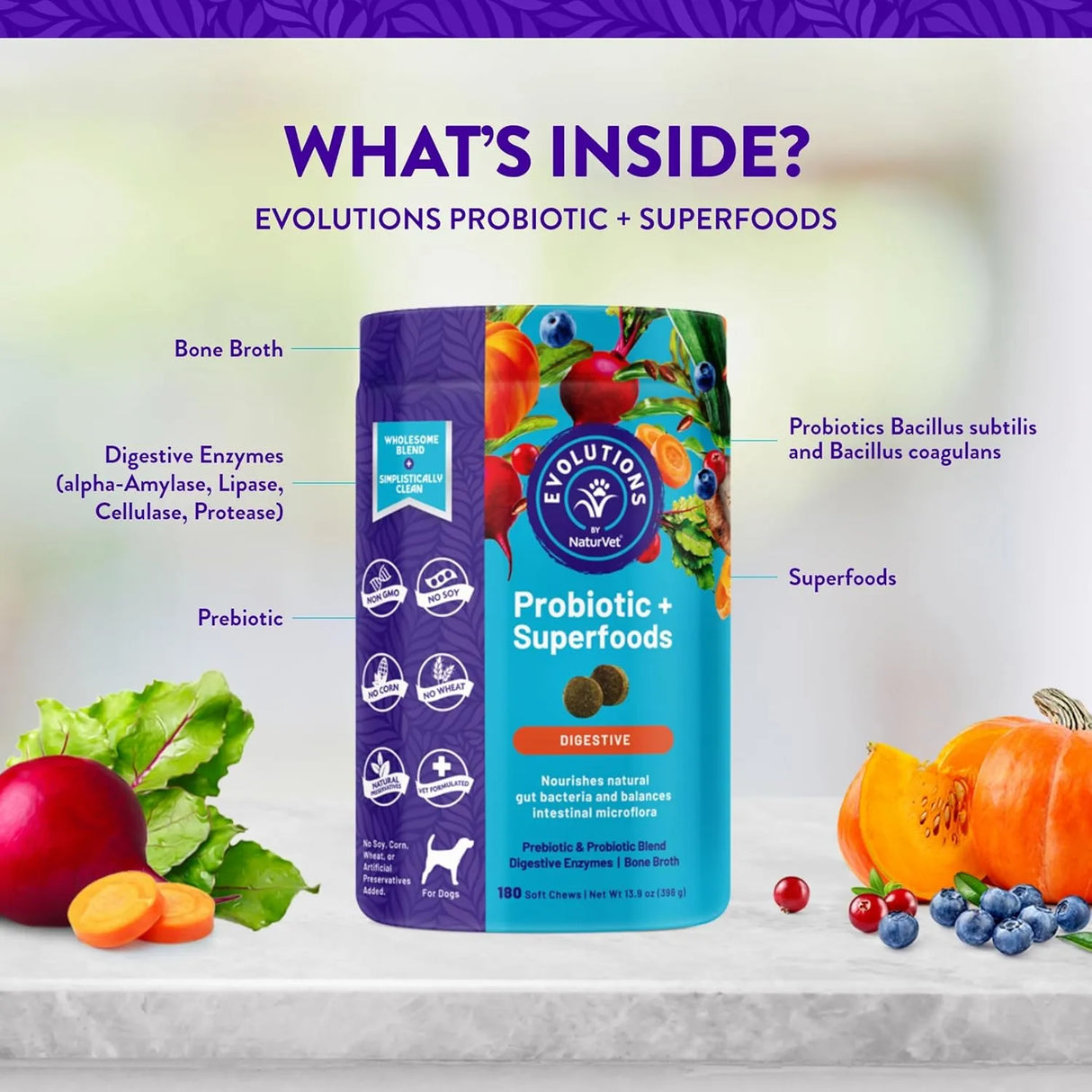 NATURVET - NaturVet Evolutions Probiotic & Superfoods 180 Masticables - The Red Vitamin MX - Probióticos Para Perros - {{ shop.shopifyCountryName }}