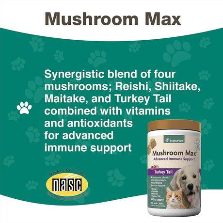 NATURVET - NaturVet Mushroom Max Advanced Immune Support Dog Supplement 120 Masticables - The Red Vitamin MX - Suplementos Herbales Para Perros - {{ shop.shopifyCountryName }}