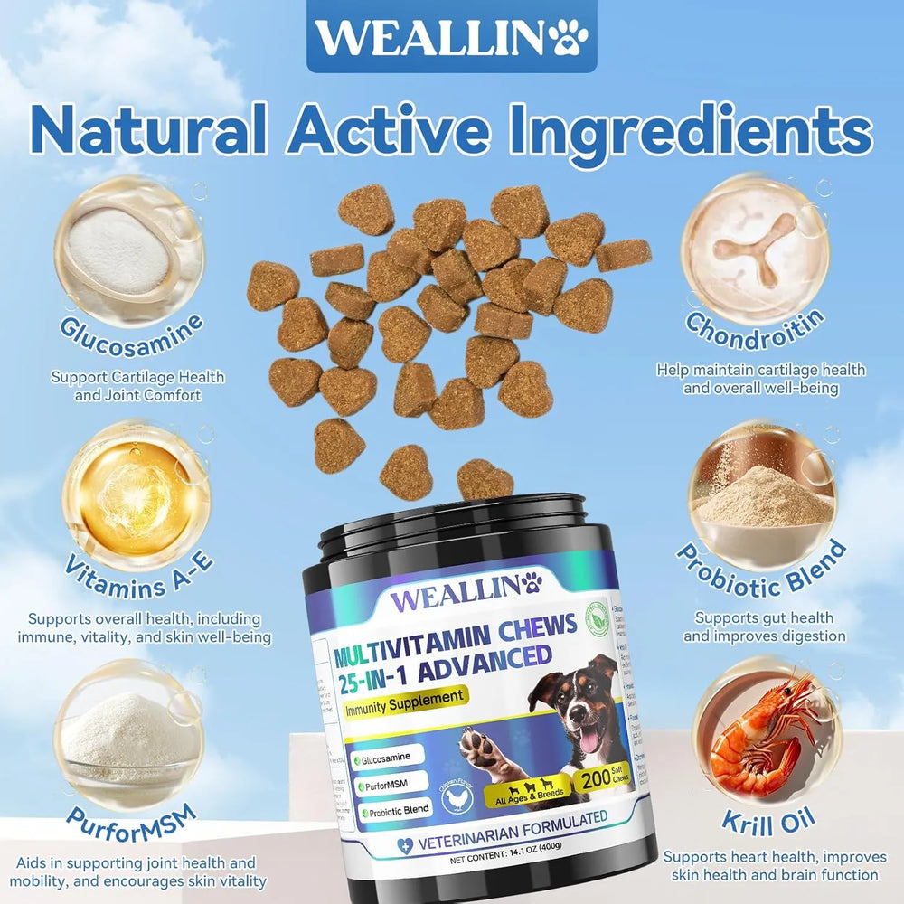 WEALLIN - WEALLIN 25-in-1 Dog Vitamins 200 Masticables - The Red Vitamin MX - Multivitamínicos Para Perros - {{ shop.shopifyCountryName }}
