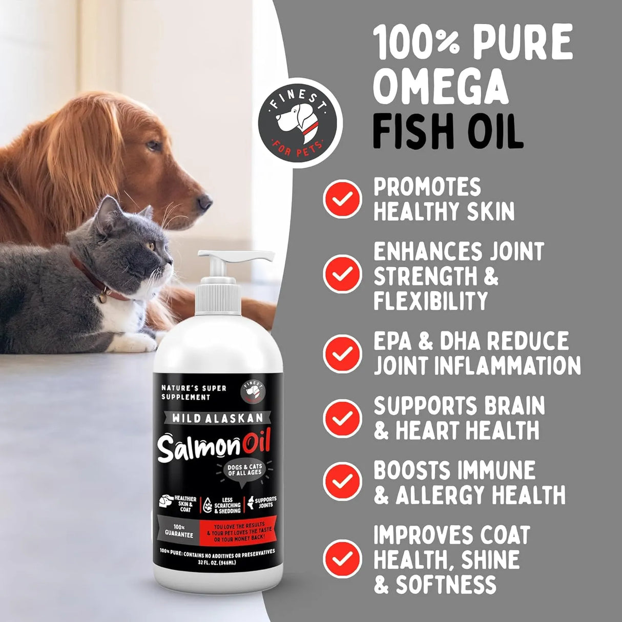 FINEST FOR PETS - Finest For Pets Wild Alaskan Salmon Oil Formula for Dogs & Cats 16 Fl.Oz. - The Red Vitamin MX - Aceite De Pescado Para Perros - {{ shop.shopifyCountryName }}