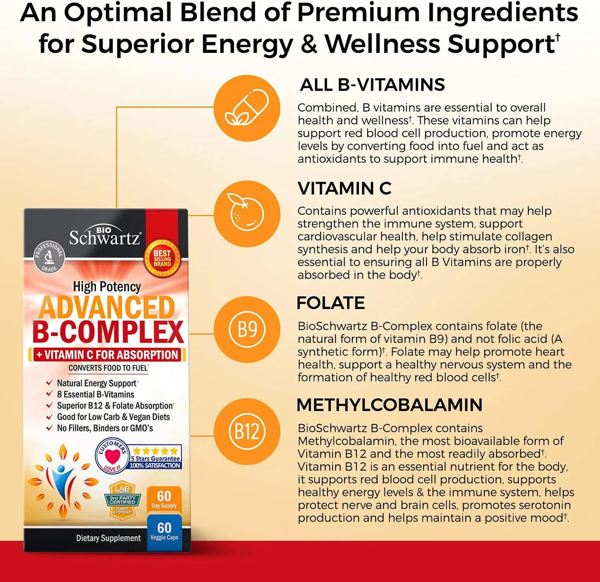 BIO SCHWARTZ - BioSchwartz Vitamin B Complex with Vitamin C 60 Capsulas - The Red Vitamin MX - Suplementos Alimenticios - {{ shop.shopifyCountryName }}
