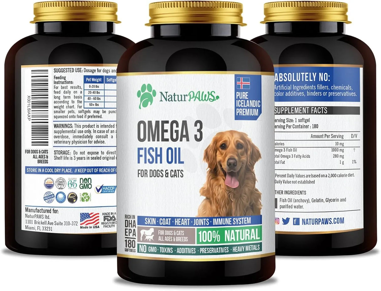 NATURPAWS - NATURPAWS Omega 3 Fish Oil Supplement for Dogs and Cats 180 Capsulas Blandas - The Red Vitamin MX - Aceite De Pescado Para Perros - {{ shop.shopifyCountryName }}