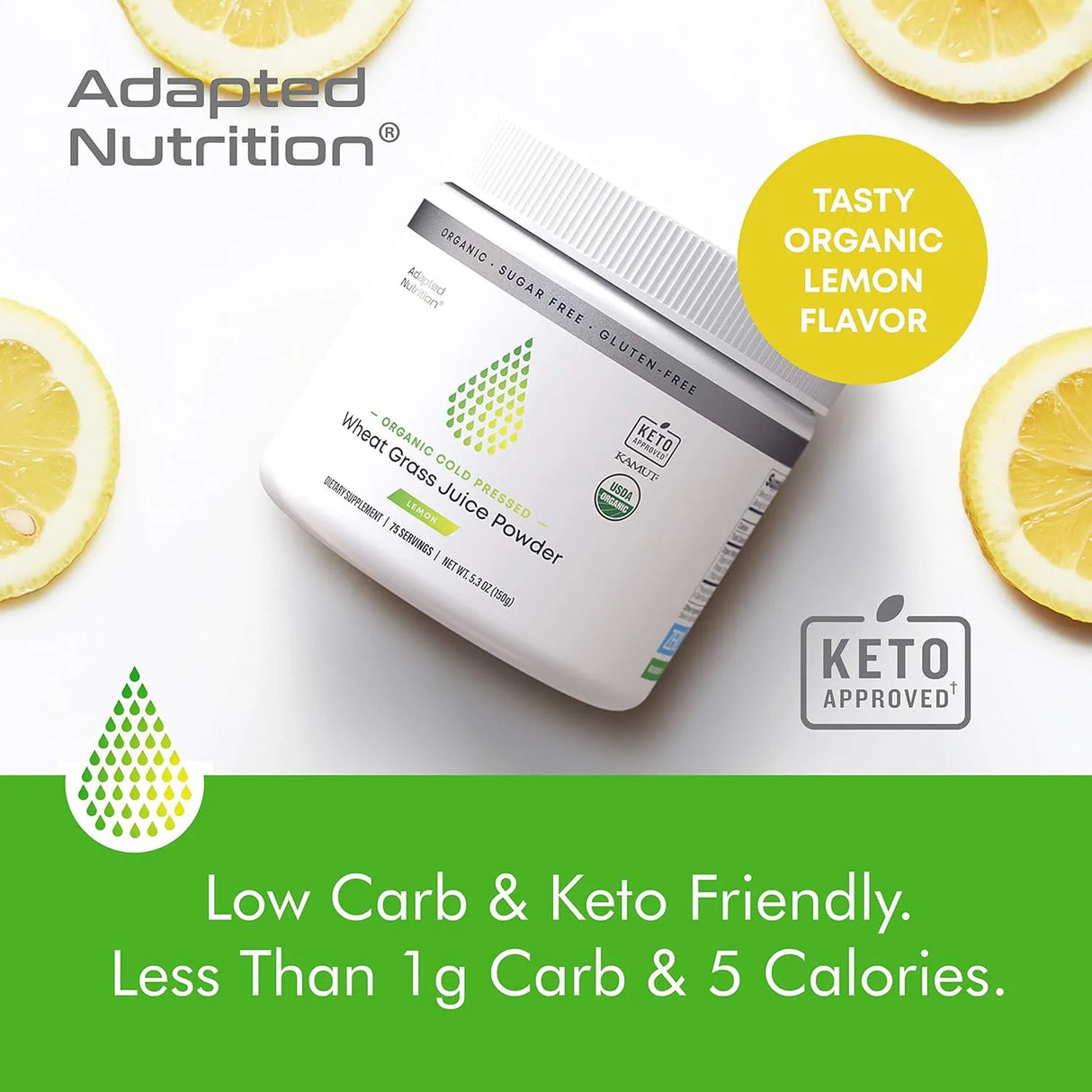 ADAPTED NUTRITION - Adapted Nutrition Organic Wheatgrass Juice Powder with Kamut 75 Servicios 150Gr. - The Red Vitamin MX - Suplementos Alimenticios - {{ shop.shopifyCountryName }}