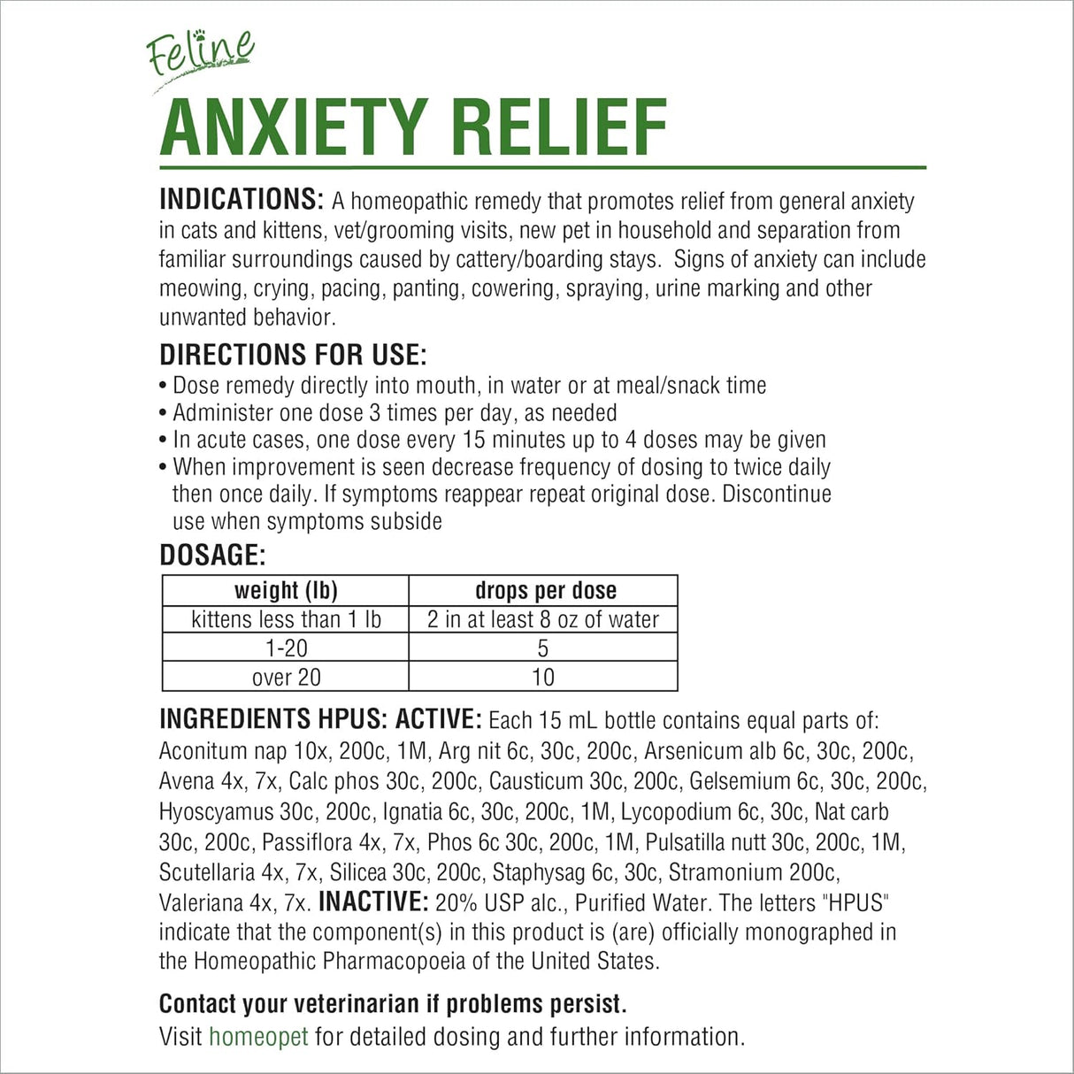 HomeoPet Feline Anxiety Relief 15Ml.
