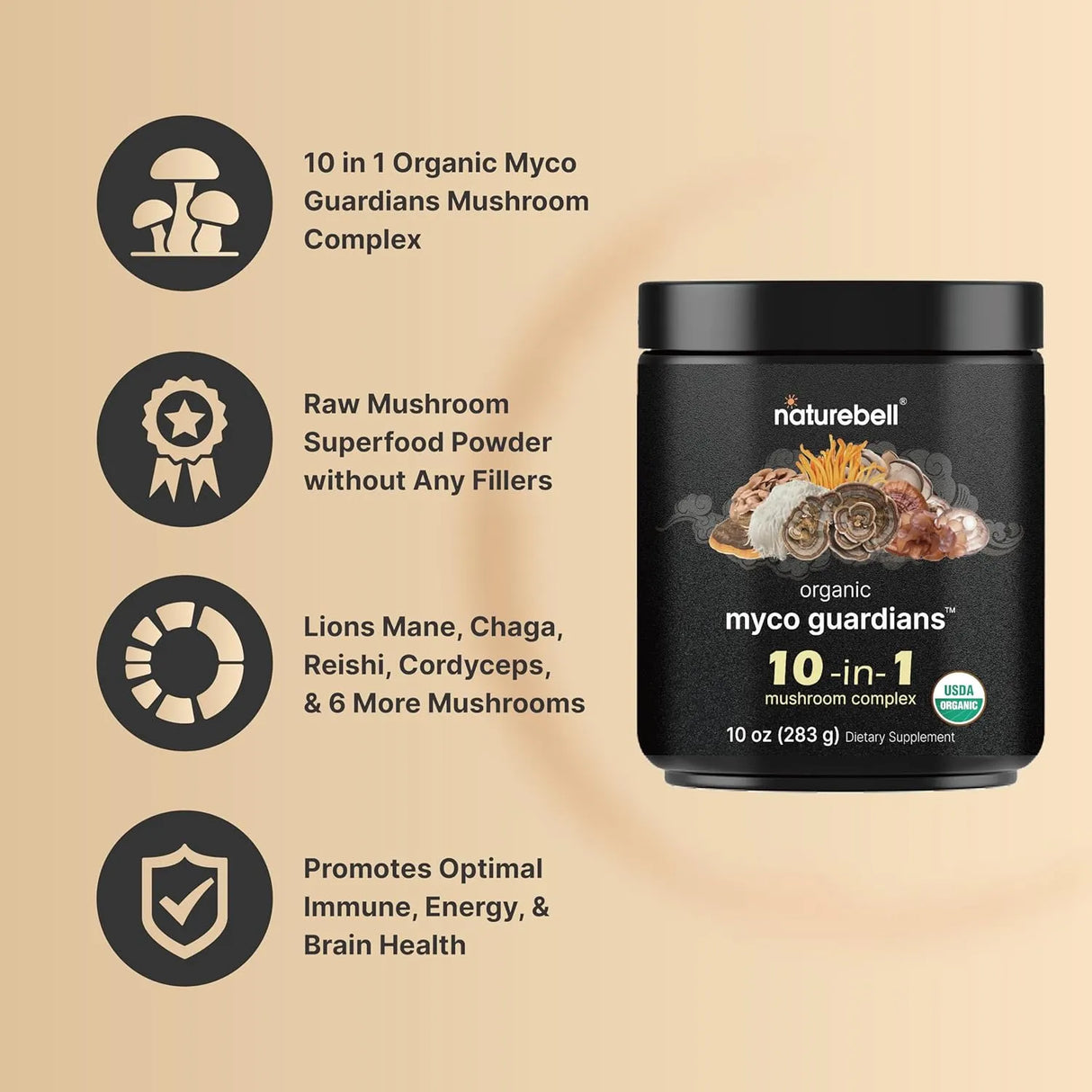 NATUREBELL - NatureBell Organic 10-in-1 Mushroom Powder 283Gr. - The Red Vitamin MX - Suplementos Alimenticios - {{ shop.shopifyCountryName }}