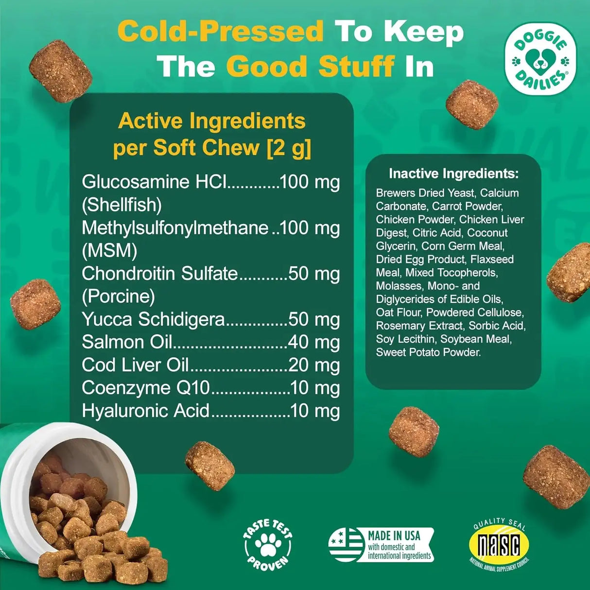 DOGGIE DAILIES - Doggie Dailies Daily Joint Care Glucosamine for Dogs Chicken 120 Masticables - The Red Vitamin MX - Cuidado De Cadera Y Articulaciones Para Perros - {{ shop.shopifyCountryName }}