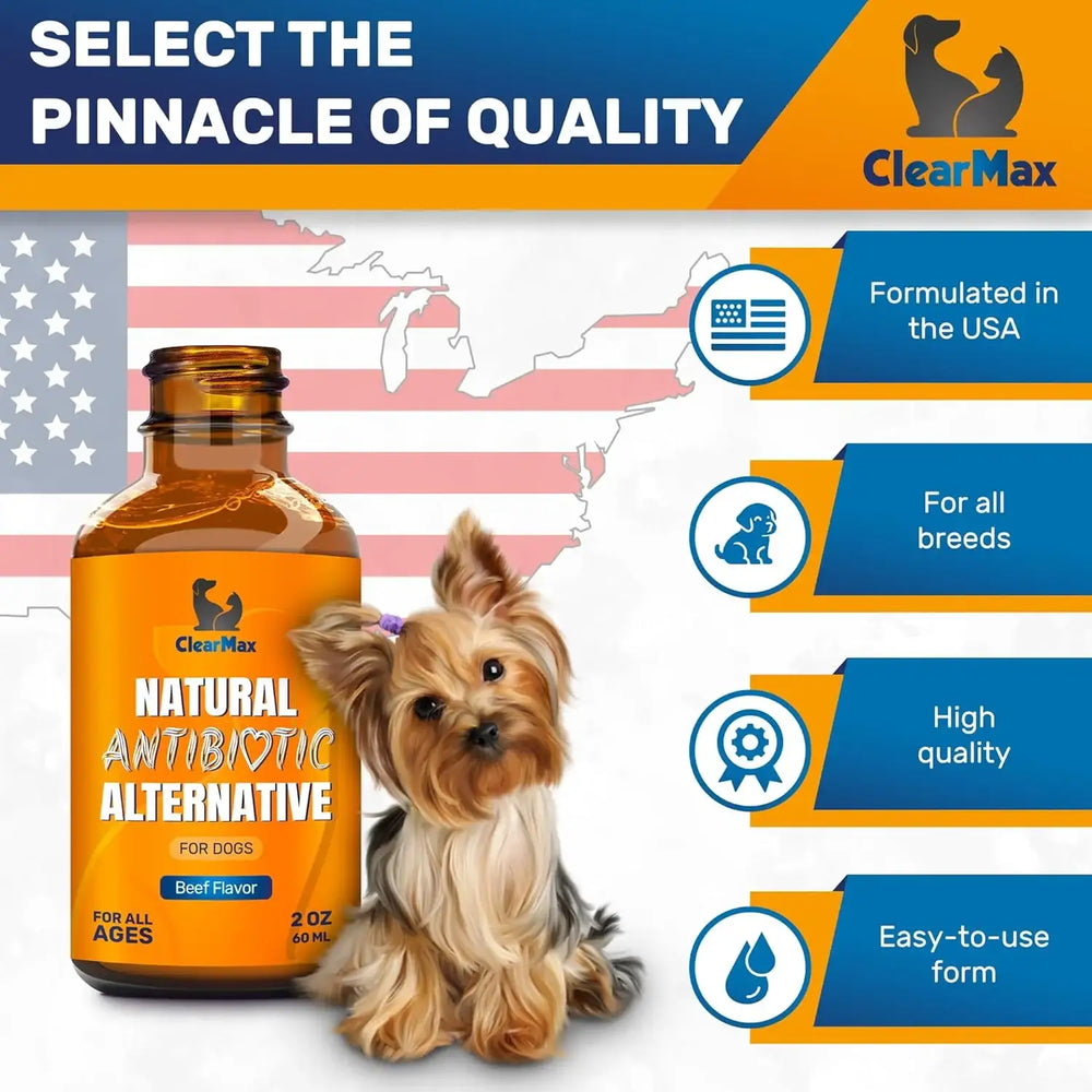CLEAR MAX - Clear Max Natural Antibiotics for Dogs for Allergies Infections Coughs Digestive Moments 2 Fl.Oz. - The Red Vitamin MX - Medicamentos Sin Receta Para Perros - {{ shop.shopifyCountryName }}