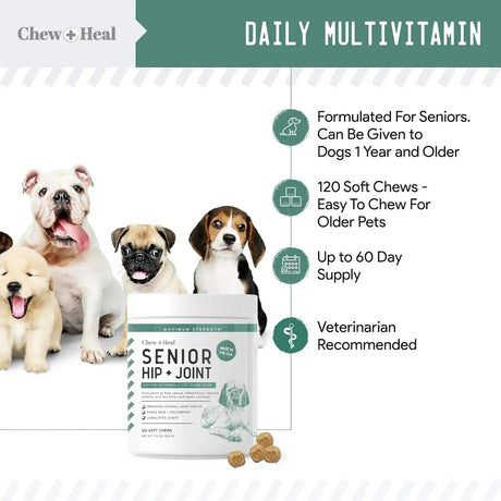 CHEW + HEAL - Chew + Heal Labs Senior Hip and Joint Chicken Flavor 120 Masticables - The Red Vitamin MX - Cuidado De Cadera Y Articulaciones Para Perros - {{ shop.shopifyCountryName }}