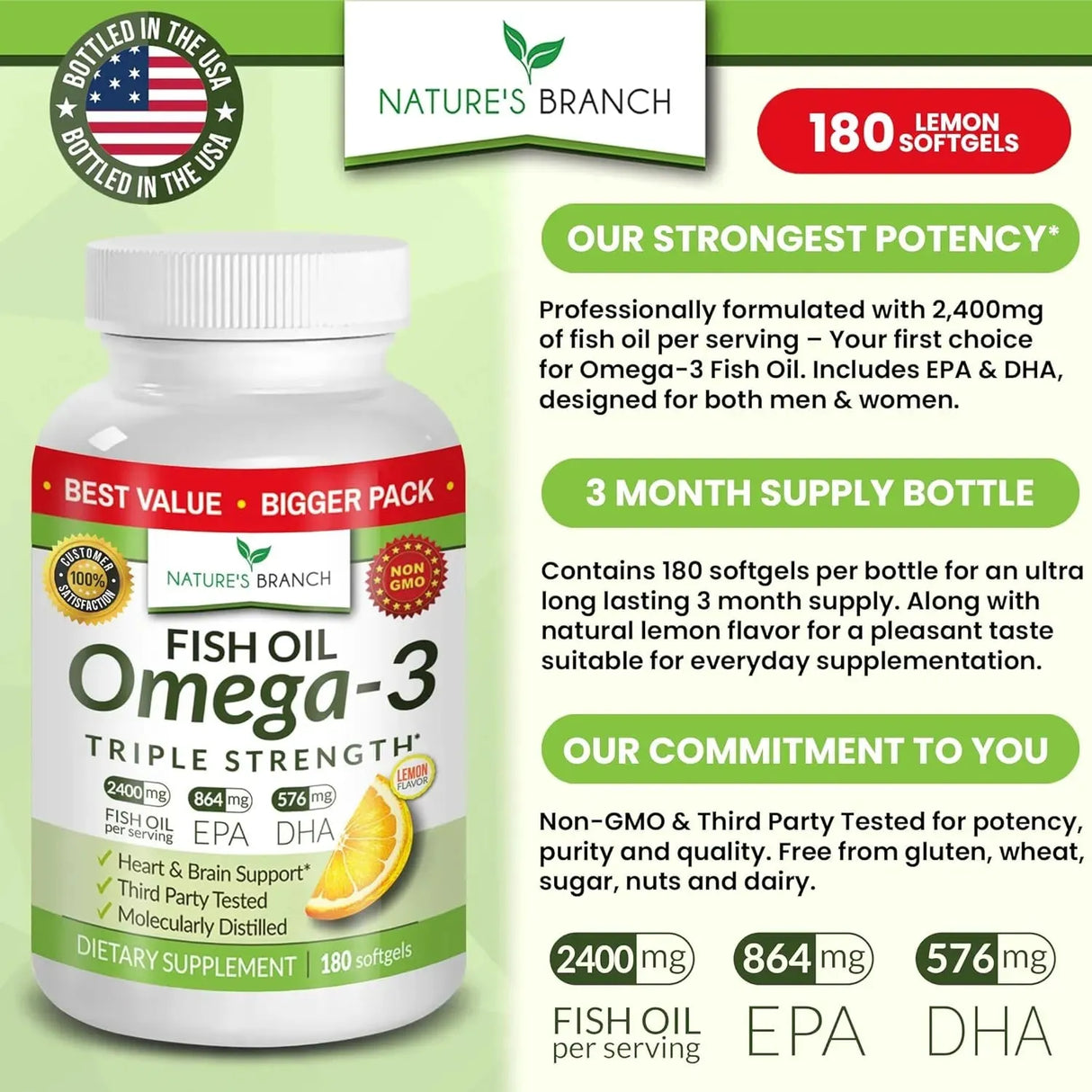 NATURE'S BRANCH - Nature's Branch Best Triple Strength Omega 3 Fish Oil 2400Mg. 150 Capsulas Blandas - The Red Vitamin MX - Suplementos Alimenticios - {{ shop.shopifyCountryName }}