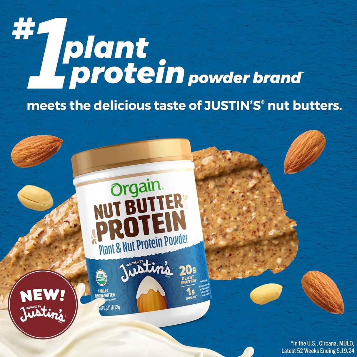ORGAIN - Orgain X Justin's Organic Vegan Nut Butter Protein Powder Vanilla Almond Butter 1.17 Lb. - The Red Vitamin MX - Suplementos Alimenticios - {{ shop.shopifyCountryName }}