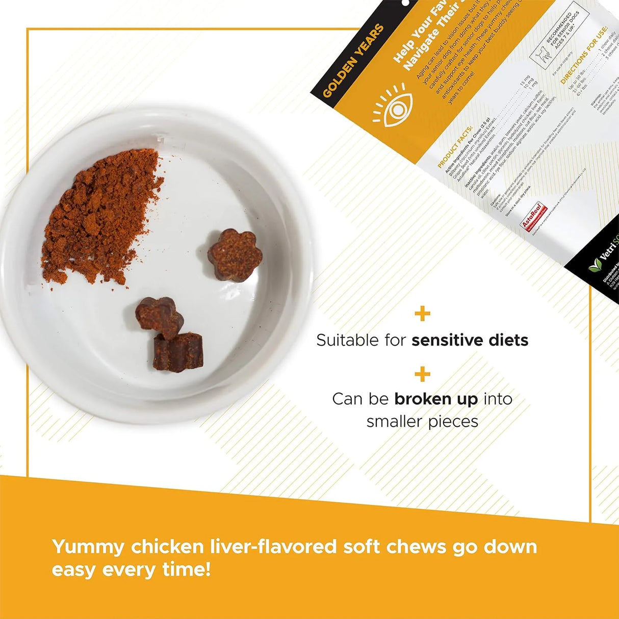 VETRISCIENCE - VetriScience Golden Years Clear and Bright Vision Support for Senior Dogs Chicken Flavor 60 Masticables - The Red Vitamin MX - Cuidado De Los Ojos De Los Perros - {{ shop.shopifyCountryName }}