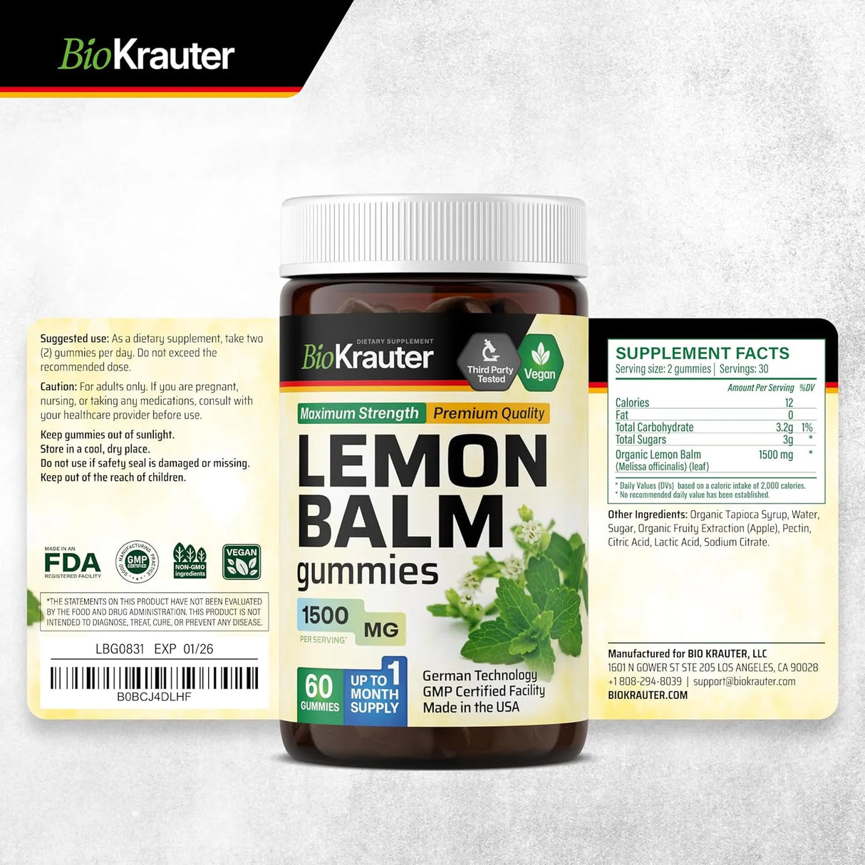 BIOKRAUTER - BIO KRAUTER Lemon Balm Gummies 1500Mg. 60 Gomitas - The Red Vitamin MX - Suplementos Alimenticios - {{ shop.shopifyCountryName }}