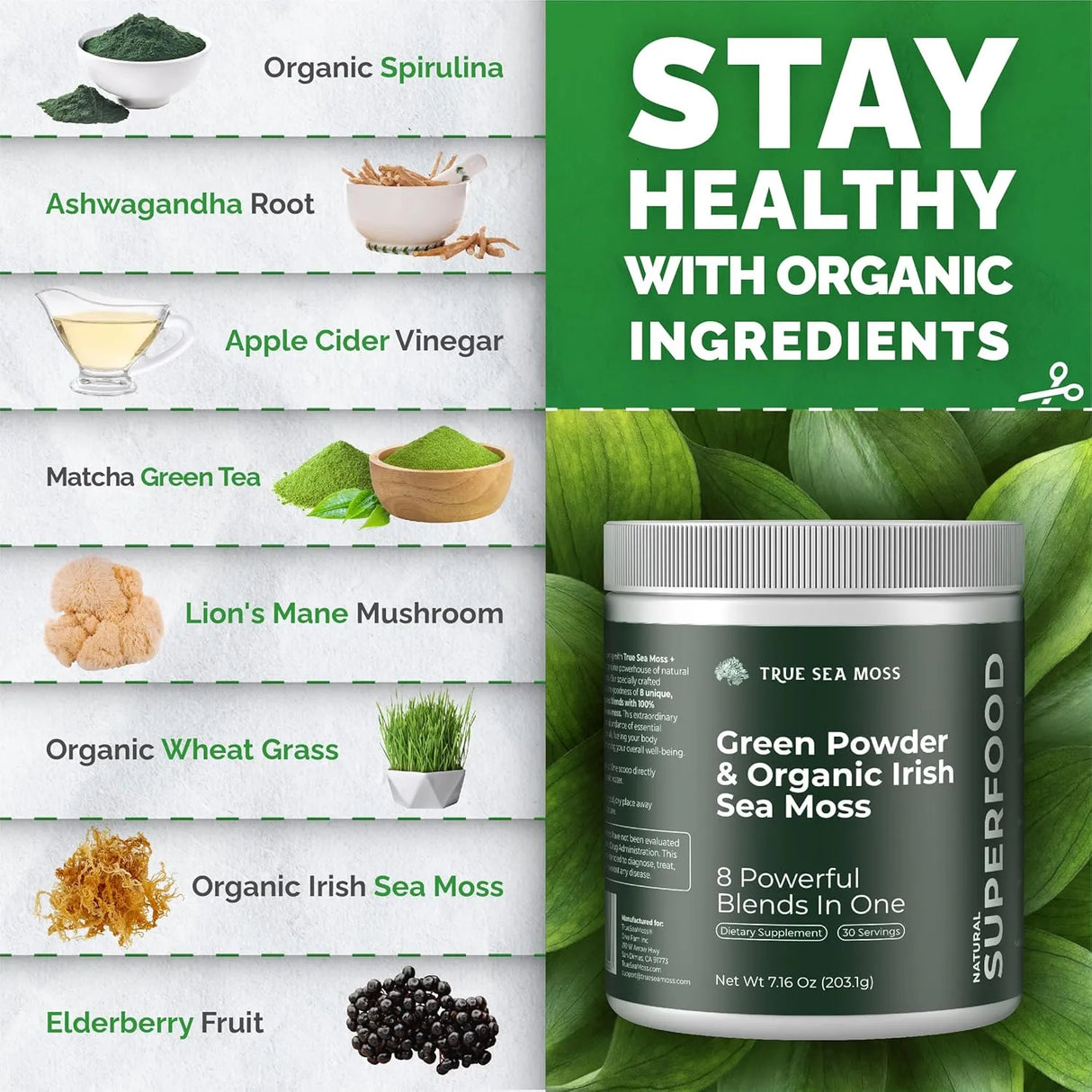 TRUESEAMOSS - TrueSeaMoss Greens Powder 30 Servicios 203Gr. - The Red Vitamin MX - Suplementos Alimenticios - {{ shop.shopifyCountryName }}