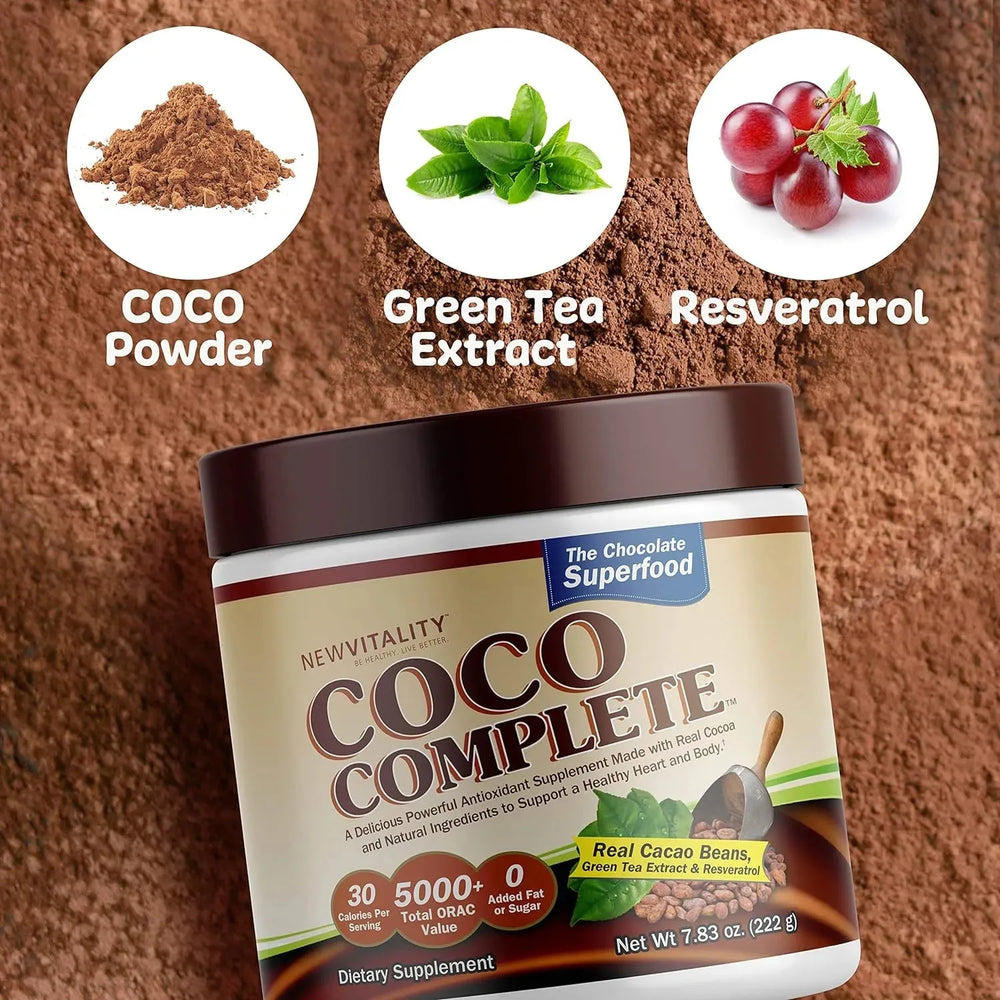 NEW VITALITY - New Vitality Coco Complete Real Cocoa Powder & Green Tea Extract 222Gr. - The Red Vitamin MX - Suplementos Alimenticios - {{ shop.shopifyCountryName }}