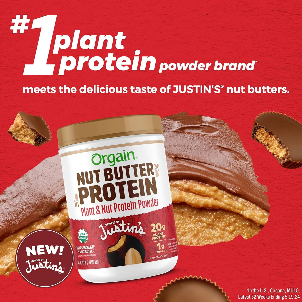ORGAIN - Orgain X Justin's Organic Vegan Nut Butter Protein Powder Chocolate Peanut Butter 1.17 Lb. - The Red Vitamin MX - Suplementos Alimenticios - {{ shop.shopifyCountryName }}