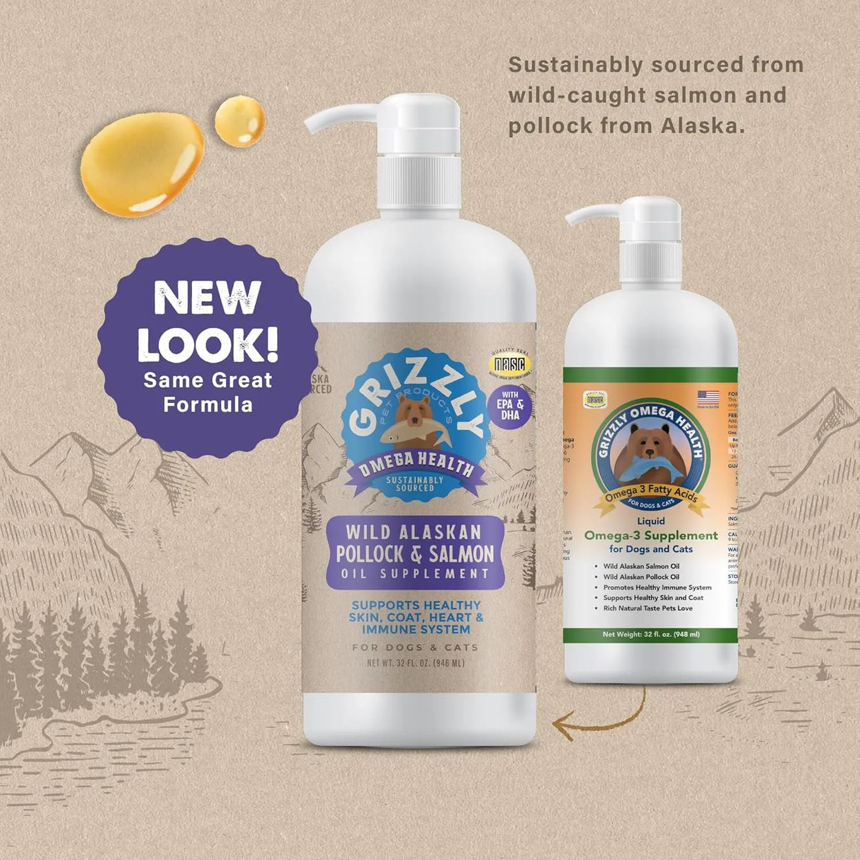 GRIZZLY PET PRODUCTS - Grizzly Pet Products Omega Health Liquid Omega-3 for Dogs and Cats 946Ml. - The Red Vitamin MX - Aceite De Pescado Para Perros - {{ shop.shopifyCountryName }}